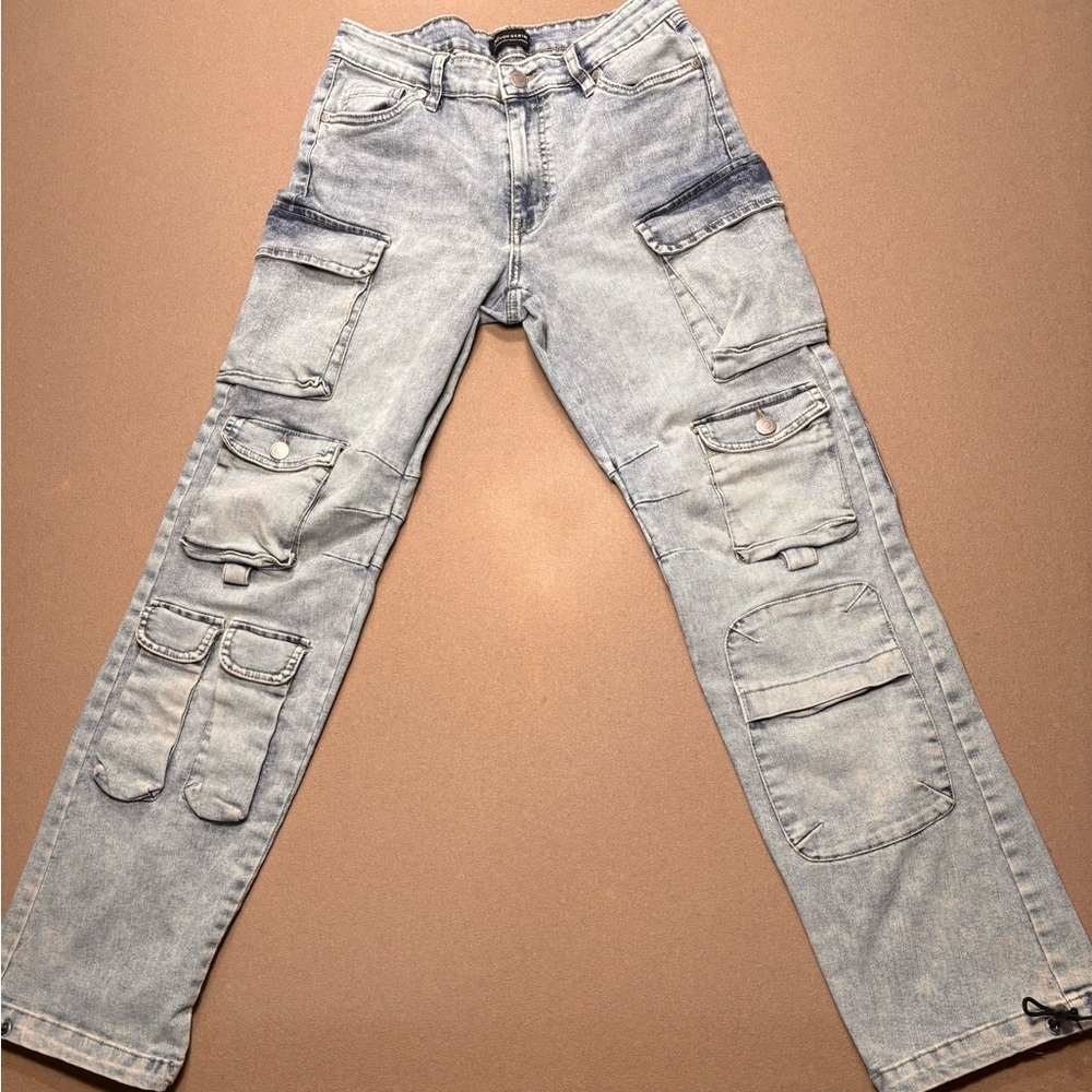 Y2K Refuge Denim Acid Wash Cargo Jeans